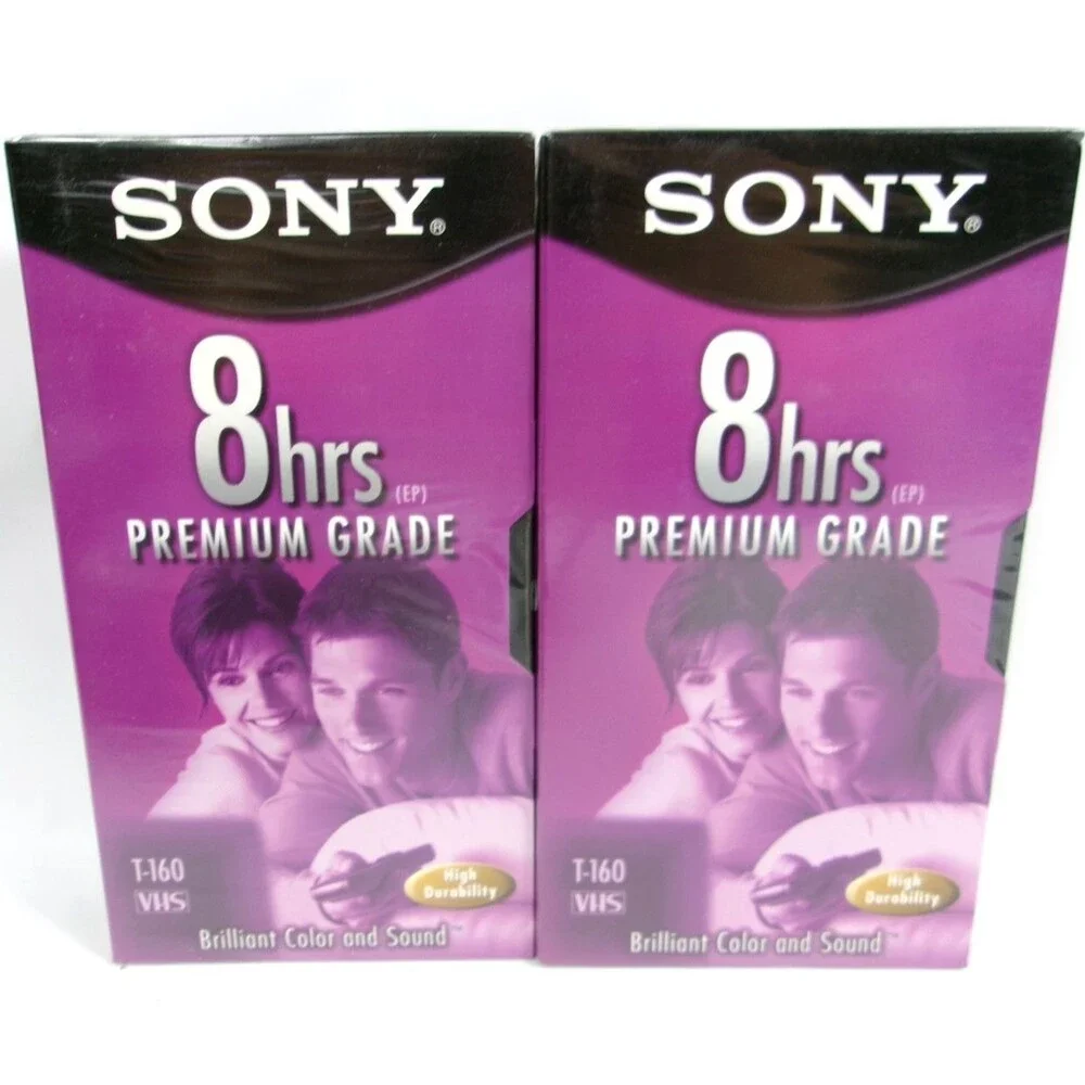 Sony T-160 VL Premium Grade Blank VHS Tapes 8 Hours Lot of 2 New Sealed